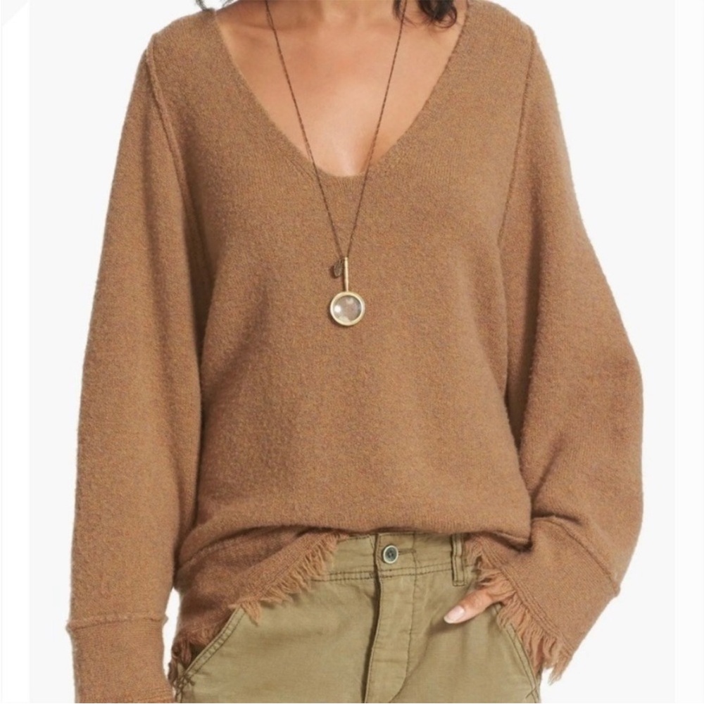 FREE PEOPLE Irresistible tan fringe wool linen blend sweater size small